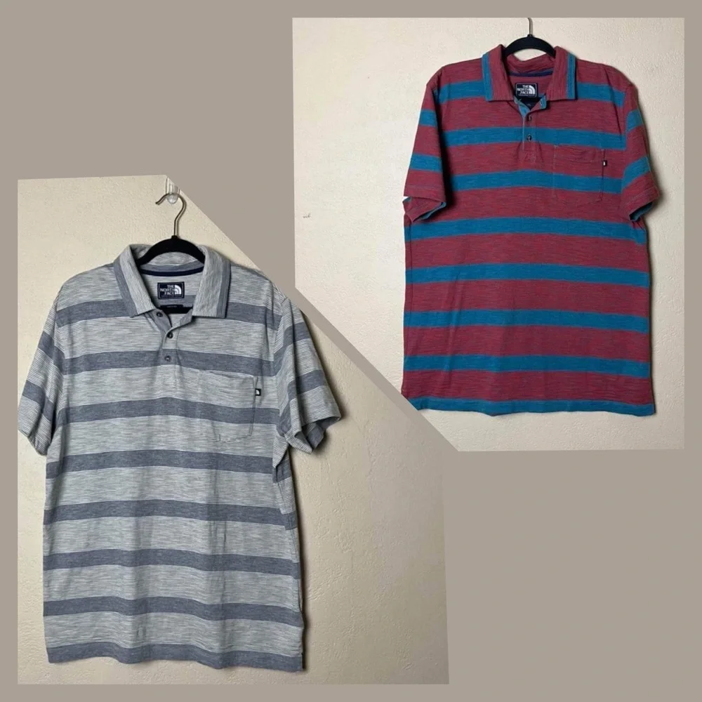 The North Face Lot Of 2 Polo Shirt Mens Large Striped Cotton Outdoors Size Large